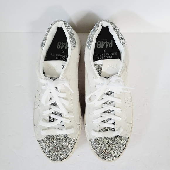 New P448 Thea White Silver Suede Sneakers ,Size 9,5-10 US - Picture 4 of 7